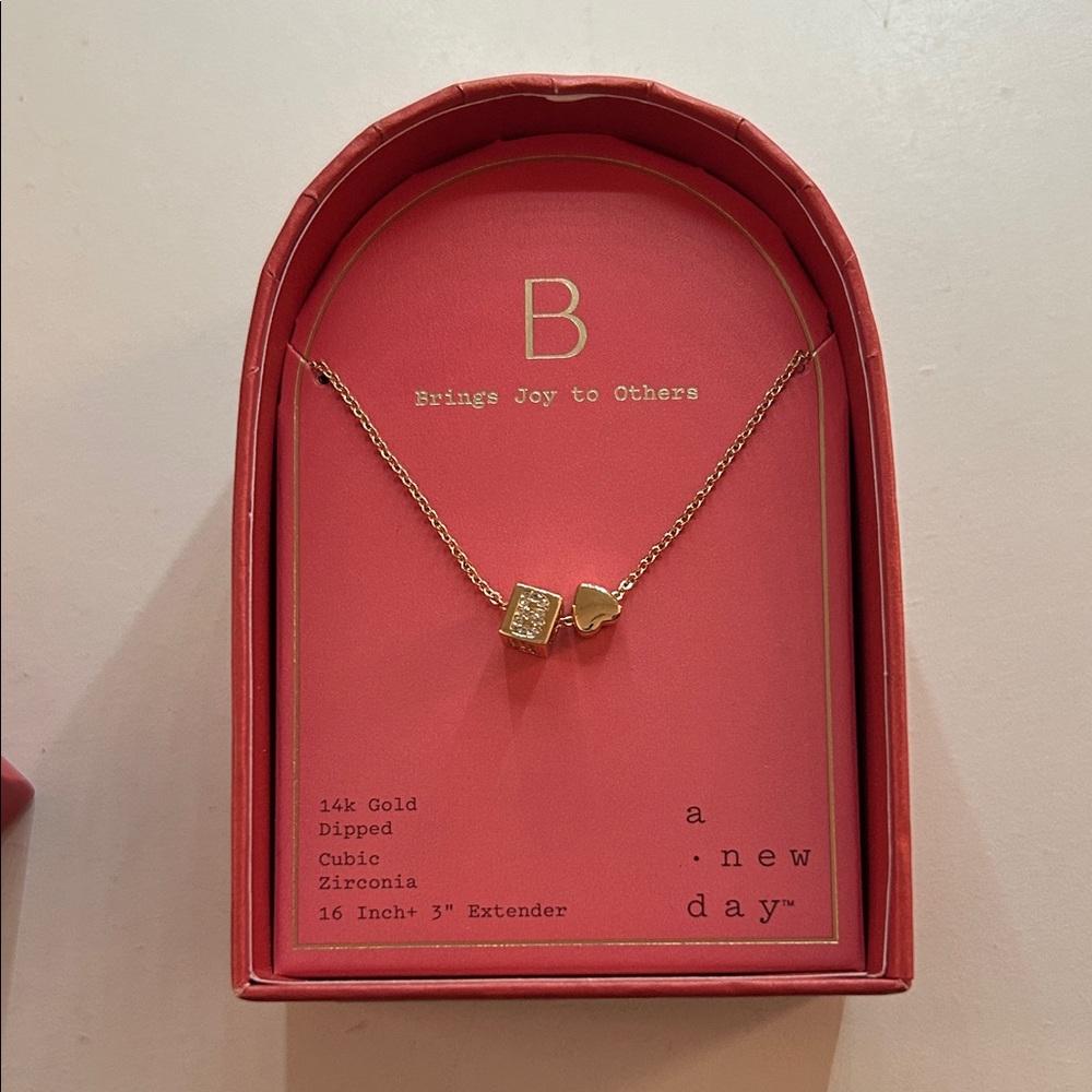 a new day Gold Cube and Heart Pendant Necklace